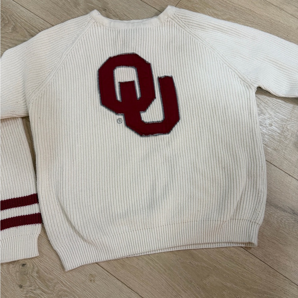 Oklahoma Sooner Cream Sweater with Red OU Embroidered logo